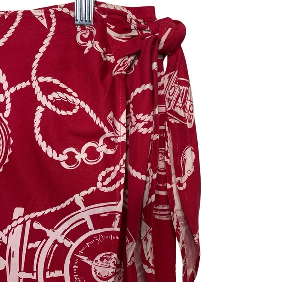 Talbots vintage Dk. red,nautical,100% breathable cotton, lined,wrap skirt SZ-12 - Picture 4 of 10